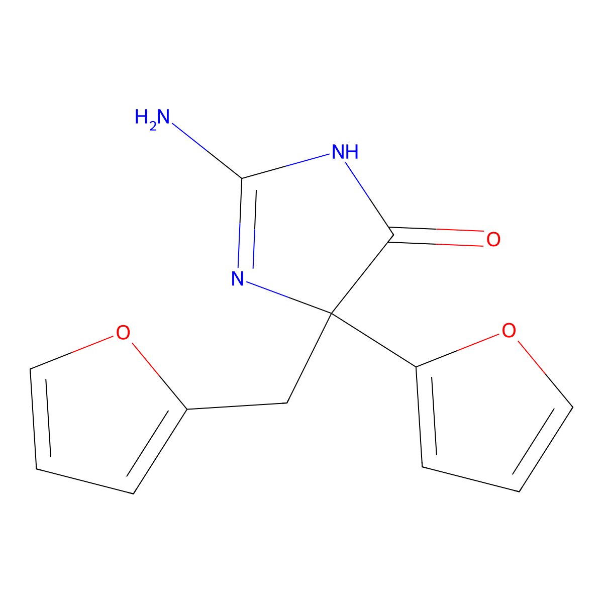 2-amino-5-(furan-2-yl)-5-[(furan-2-yl)methyl]-4,5-dihydro-1H-imidazol-4-one molecular structure, CAS 512190-84-0