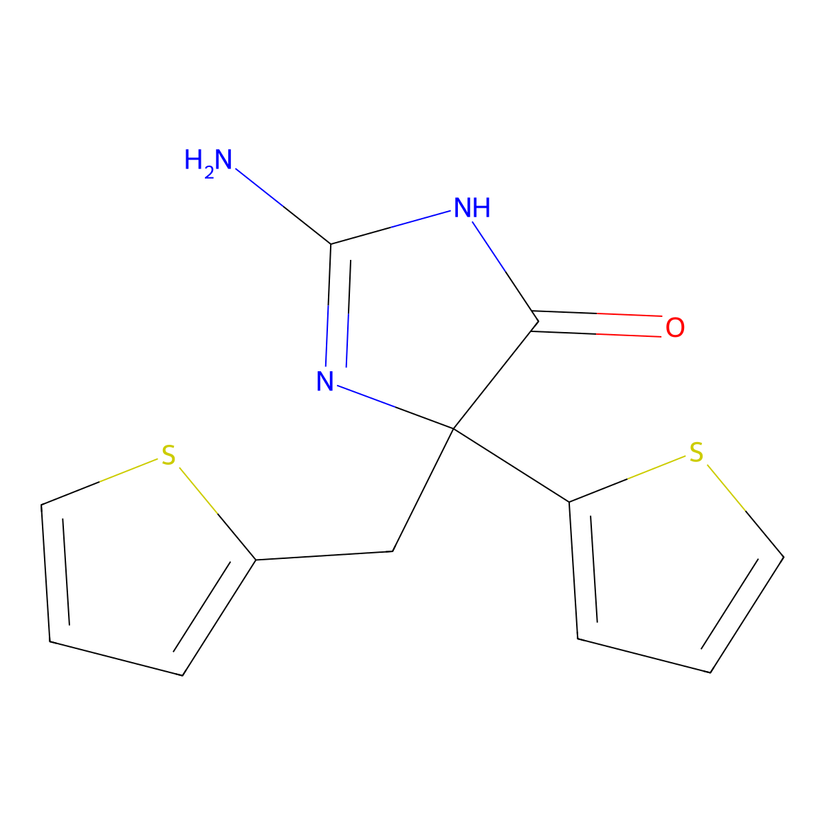 2-amino-5-(thiophen-2-yl)-5-[(thiophen-2-yl)methyl]-4,5-dihydro-1H-imidazol-4-one molecular structure, CAS 512190-86-2