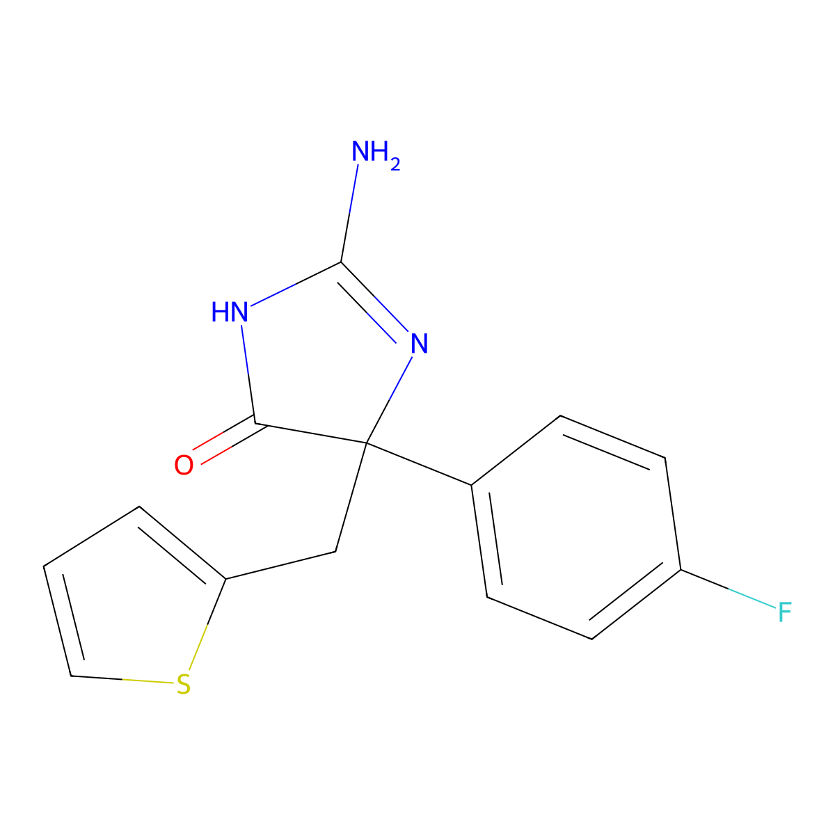 2-amino-5-(4-fluorophenyl)-5-[(thiophen-2-yl)methyl]-4,5-dihydro-1H-imidazol-4-one molecular structure, CAS 512190-96-4