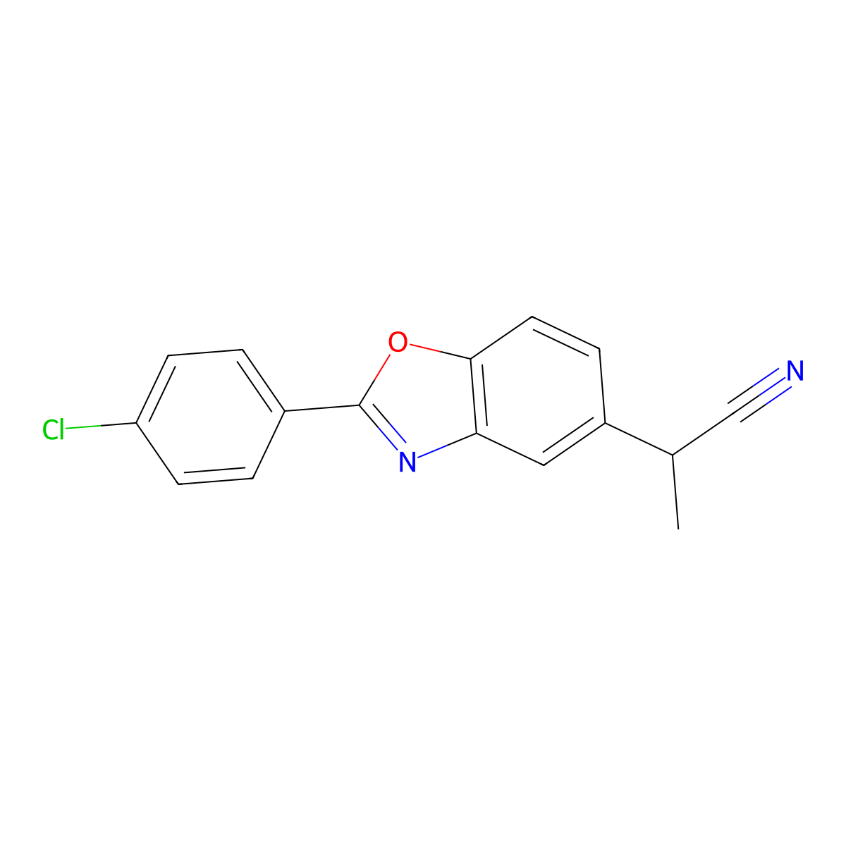 2-(4-Chlorophenyl)-alpha-methyl-5-benzoxazoleacetonitrile molecular structure, CAS 51234-36-7