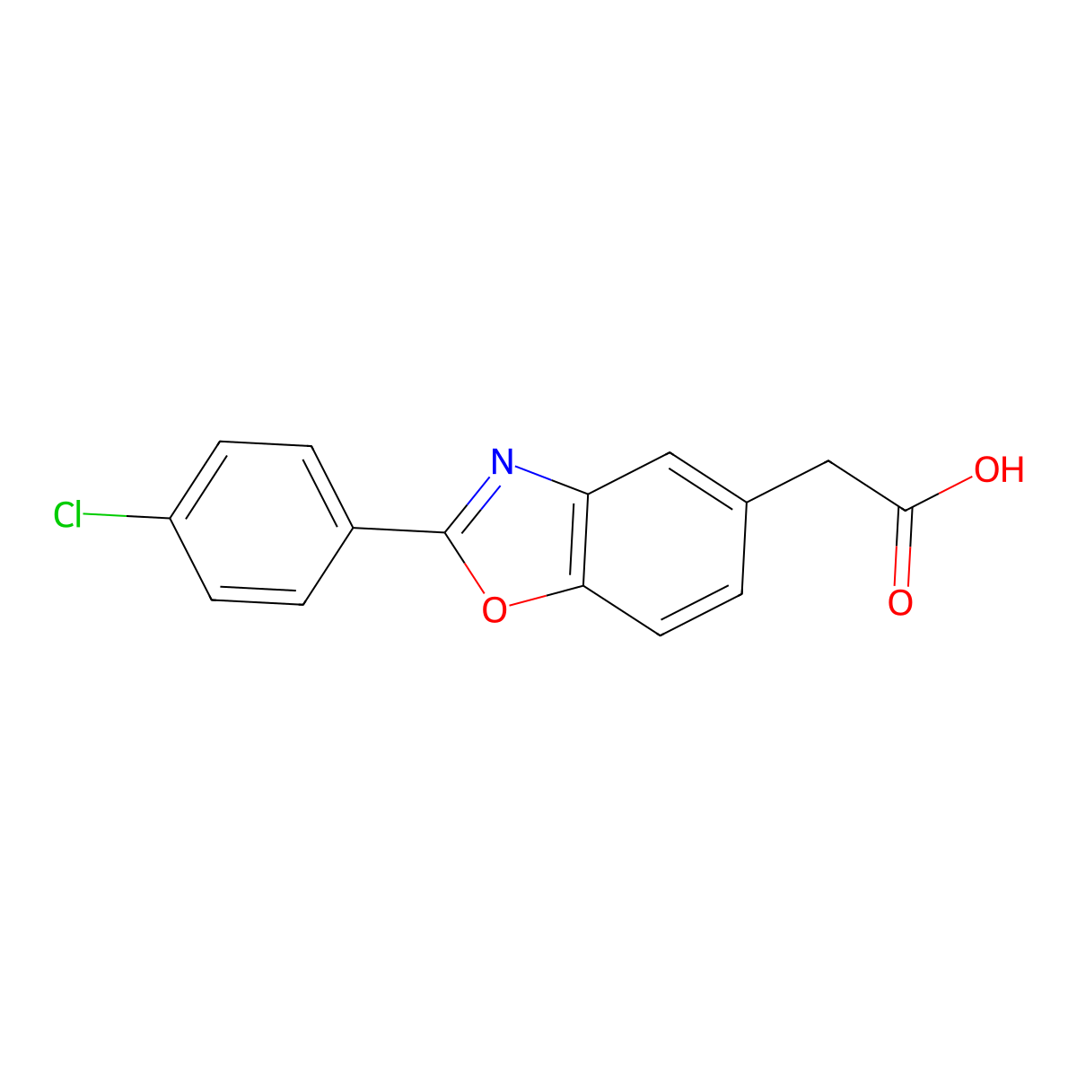 5-Benzoxazoleacetic acid, 2-(4-chlorophenyl)- molecular structure, CAS 51234-85-6