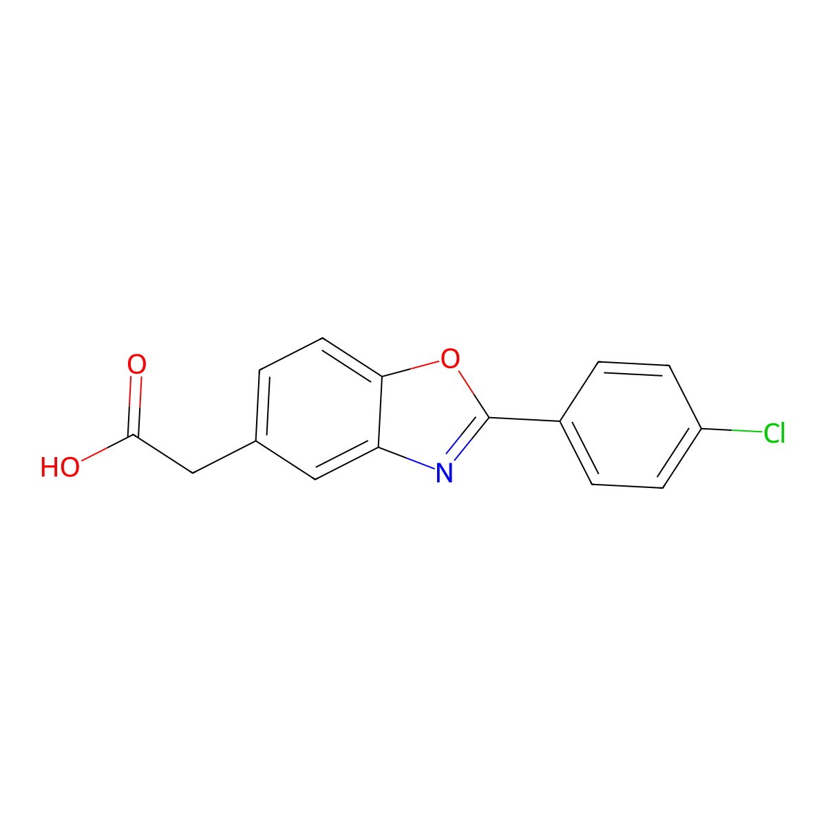 5-Benzoxazoleacetic acid, 2-(4-chlorophenyl)- molecular structure, CAS 51234-85-6
