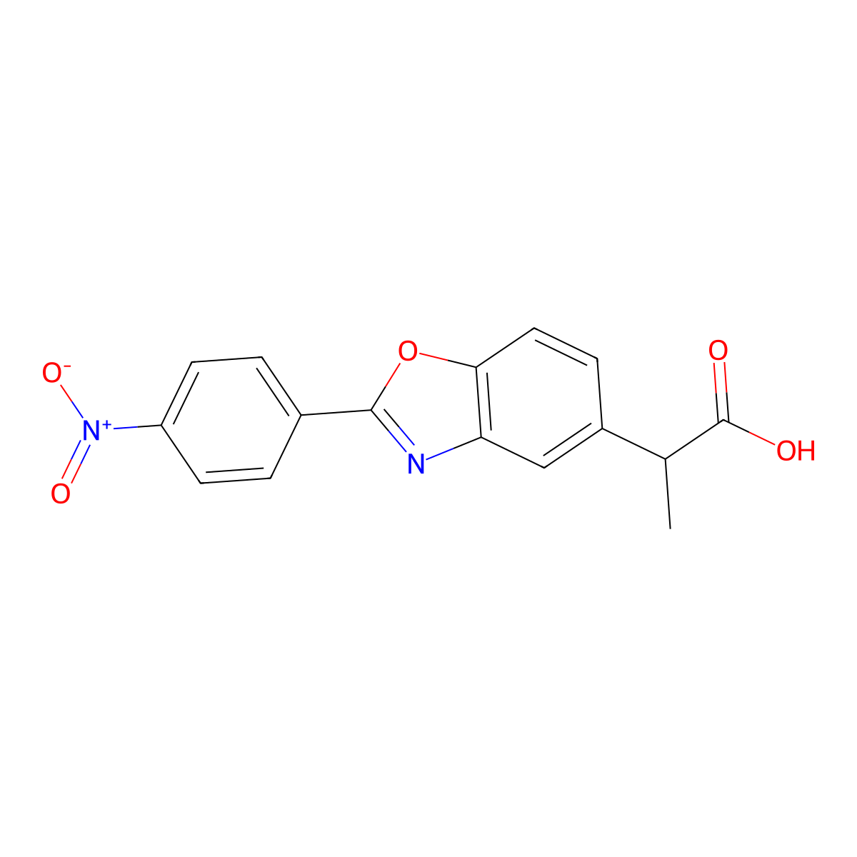 5-Benzoxazoleacetic acid, alpha-methyl-2-(4-nitrophenyl)- molecular structure, CAS 51234-92-5
