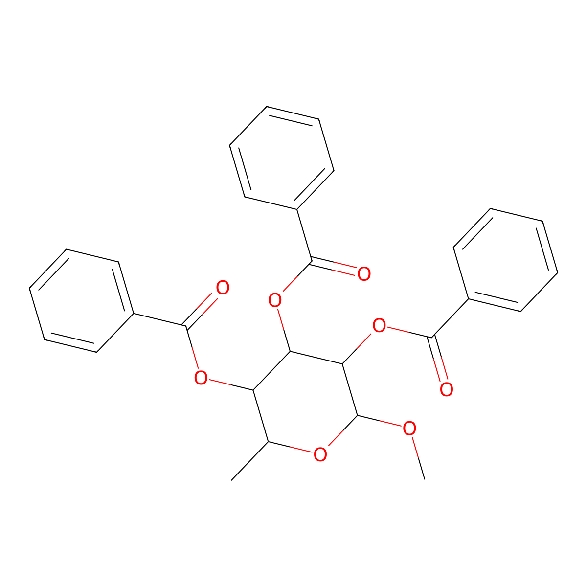 Methyl-2,3,4-tri-O-benzoyl-6-deoxy-alpha-D-glucopyranoside molecular structure, CAS 51236-53-4