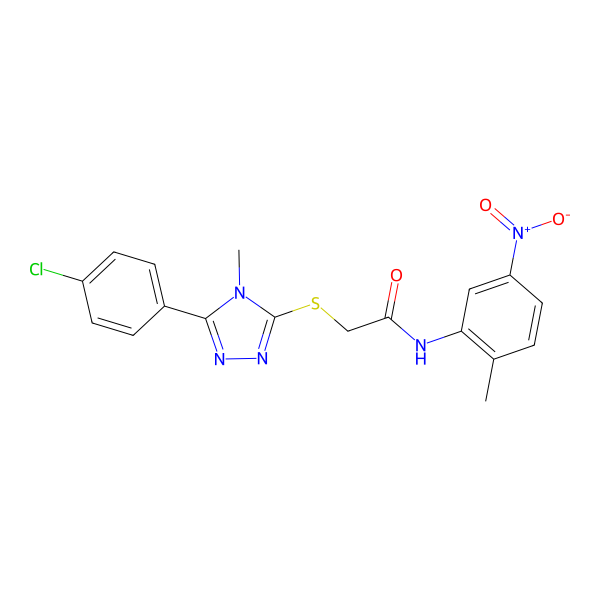 2-{[5-(4-Chlorophenyl)-4-methyl-4H-1,2,4-triazol-3-yl]sulfanyl}-N-(2-methyl-5-nitrophenyl)acetamide molecular structure, CAS 5124-55-0