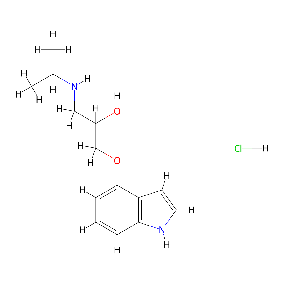 Pindolol hydrochloride molecular structure, CAS 51246-70-9