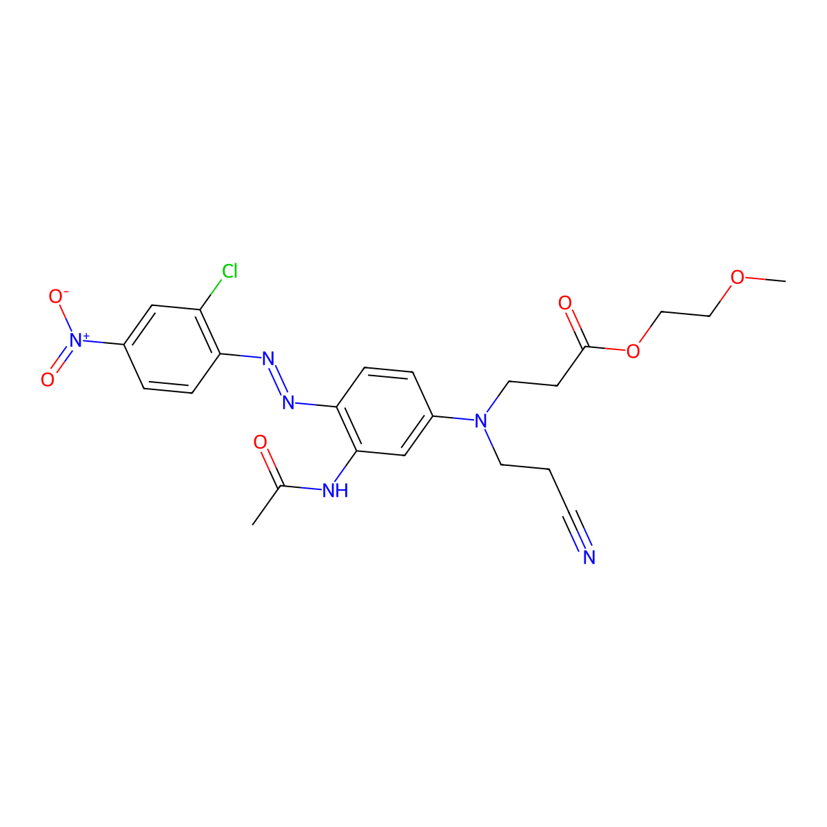 beta-Alanine, N-(3-(acetylamino)-4-(2-(2-chloro-4-nitrophenyl)diazenyl)phenyl)-N-(2-cyanoethyl)-, 2-methoxyethyl ester molecular structure, CAS 51248-73-8