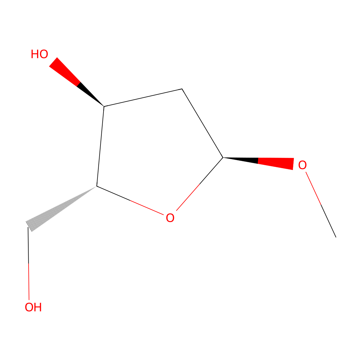 Methyl 2-deoxy-alpha-D-erythro-pentofuranoside molecular structure, CAS 51255-17-5