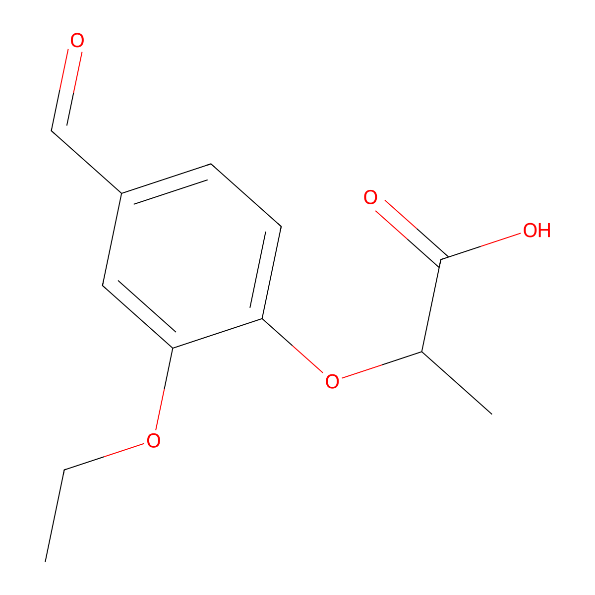 2-(2-Ethoxy-4-formylphenoxy)propanoic acid molecular structure, CAS 51264-80-3