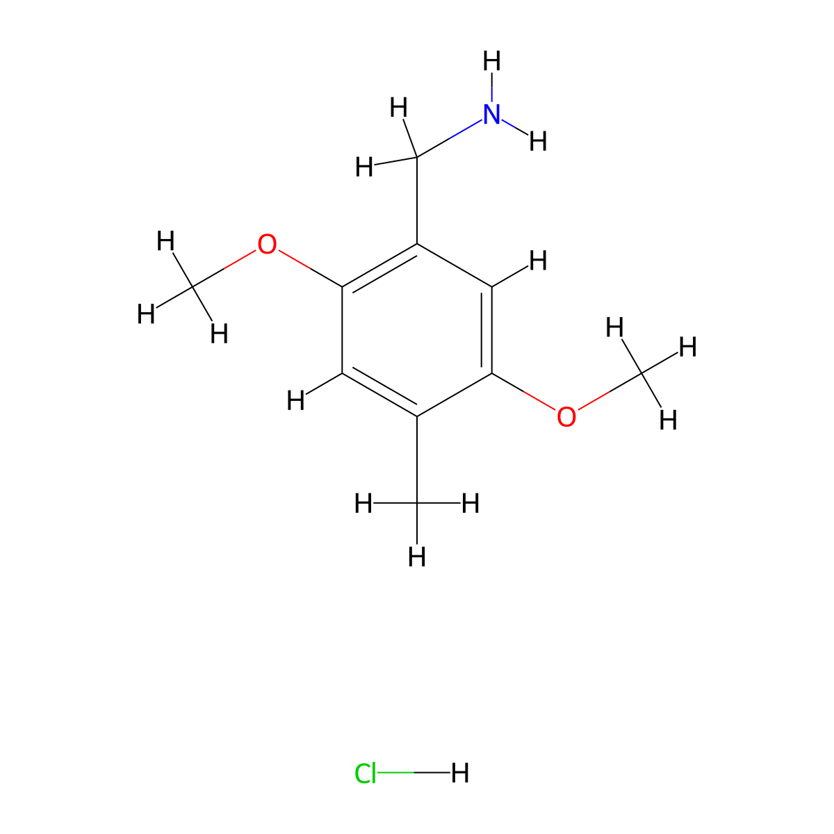 (2,5-Dimethoxy-4-methylphenyl)methanamine hydrochloride molecular structure, CAS 51267-08-4