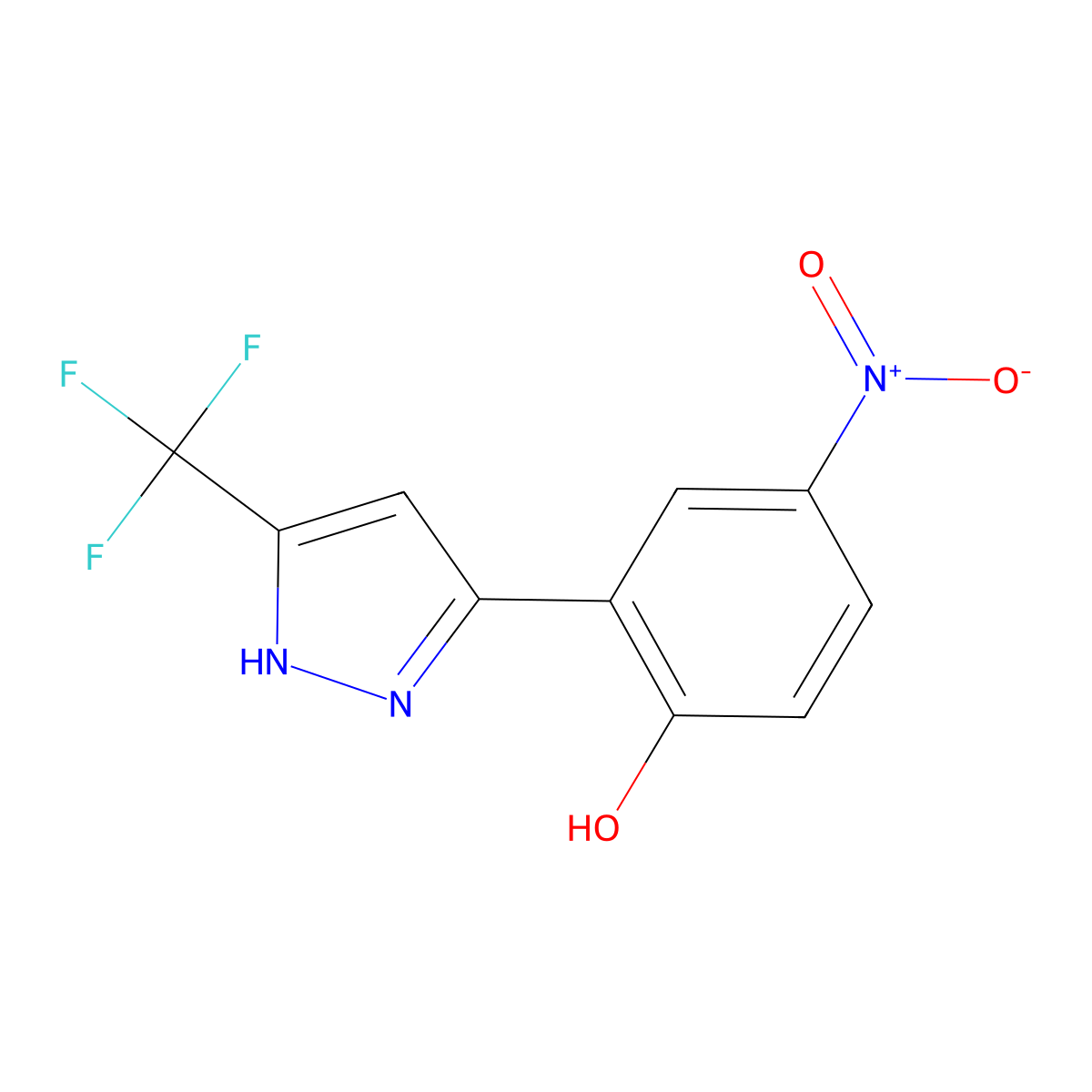 4-nitro-2-[5-(trifluoromethyl)-1H-pyrazol-3-yl]phenol molecular structure, CAS 512789-96-7