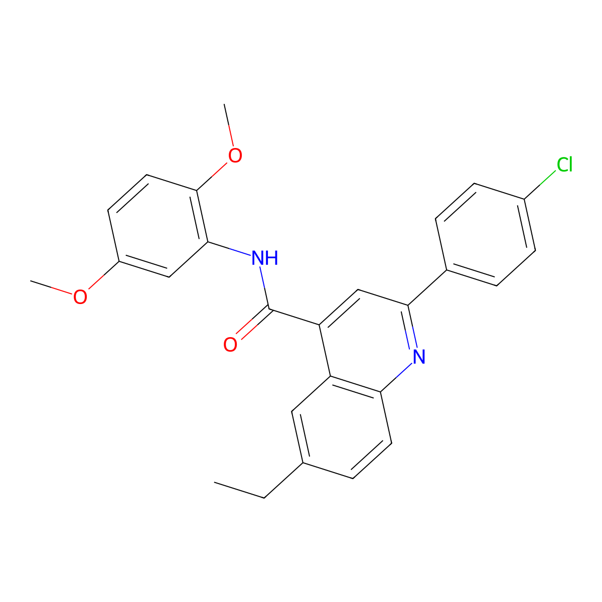 2-(4-chlorophenyl)-N-(2,5-dimethoxyphenyl)-6-ethylquinoline-4-carboxamide molecular structure, CAS 512795-24-3