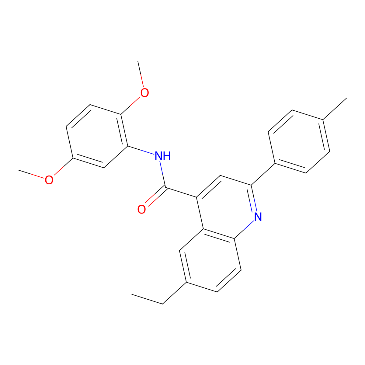 N-(2,5-dimethoxyphenyl)-6-ethyl-2-(4-methylphenyl)-4-quinolinecarboxamide molecular structure, CAS 512795-25-4