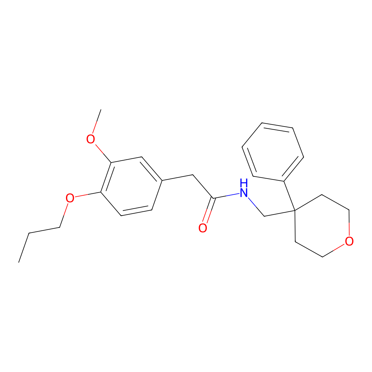 2-(3-methoxy-4-propoxyphenyl)-N-[(4-phenyloxan-4-yl)methyl]acetamide molecular structure, CAS 512795-81-2