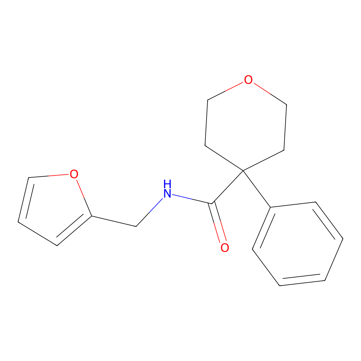 N-(furan-2-ylmethyl)-4-phenyloxane-4-carboxamide molecular structure, CAS 512795-87-8
