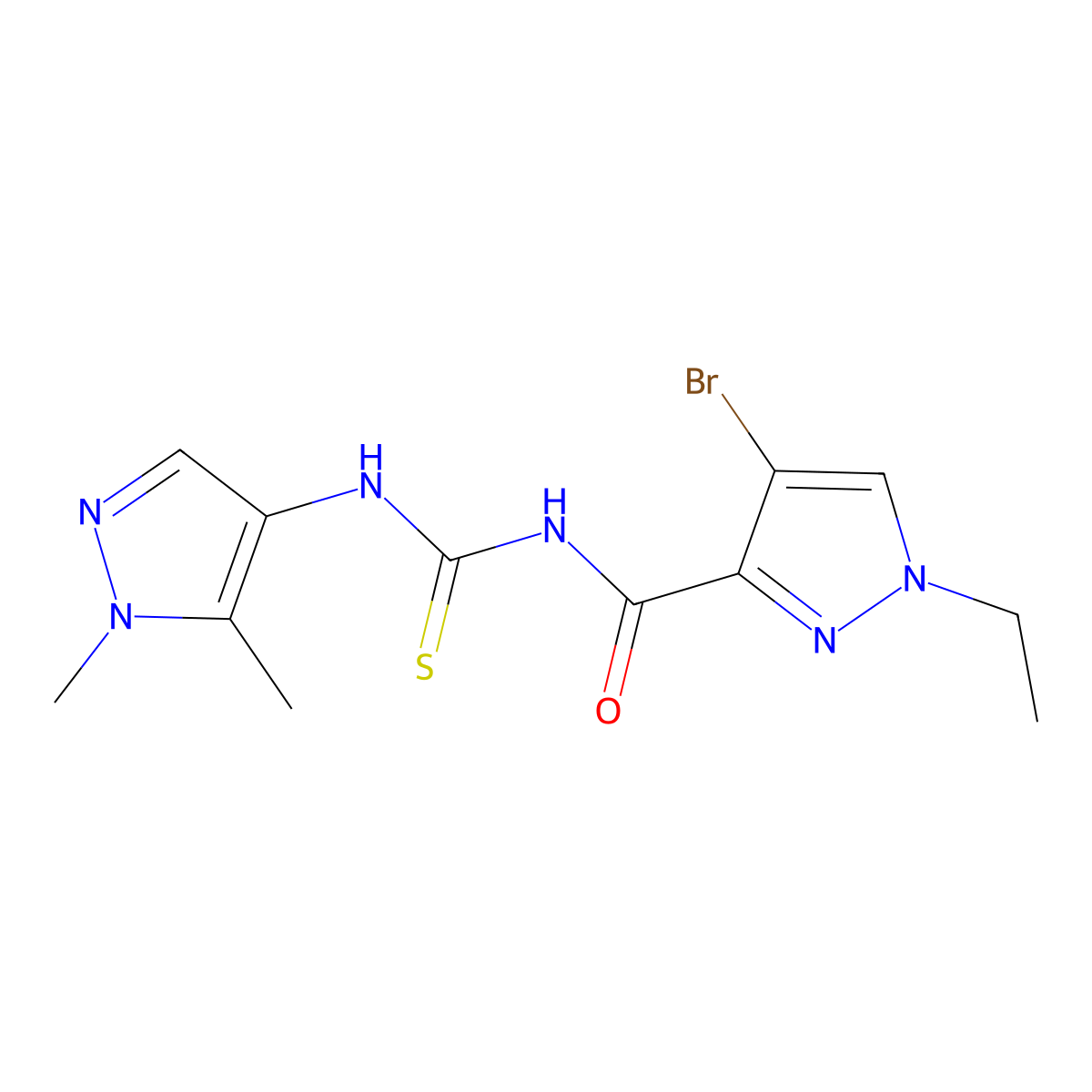 4-bromo-N-[(1,5-dimethylpyrazol-4-yl)carbamothioyl]-1-ethylpyrazole-3-carboxamide molecular structure, CAS 512807-24-8