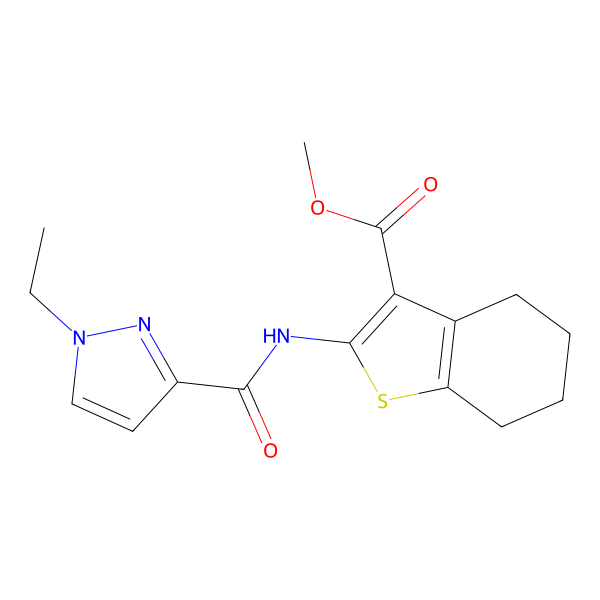 methyl 2-{[(1-ethyl-1H-pyrazol-3-yl)carbonyl]amino}-4,5,6,7-tetrahydro-1-benzothiophene-3-carboxylate molecular structure, CAS 512807-25-9