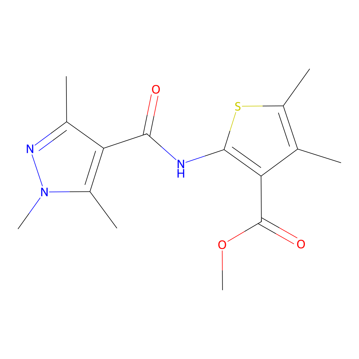 methyl 4,5-dimethyl-2-{[(1,3,5-trimethyl-1H-pyrazol-4-yl)carbonyl]amino}-3-thiophenecarboxylate molecular structure, CAS 512807-27-1