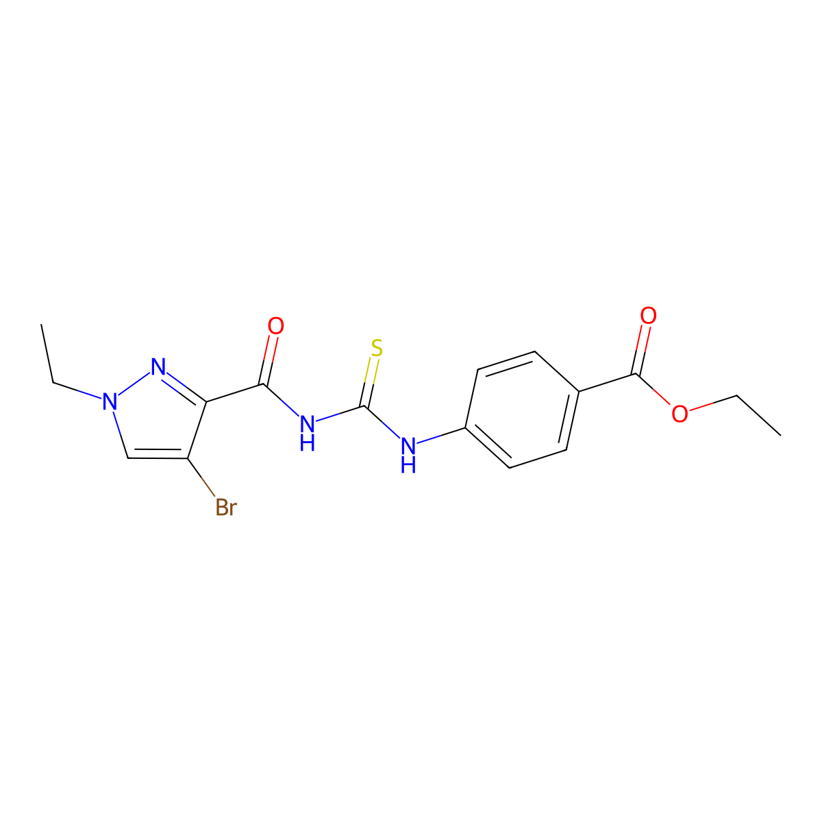 ethyl 4-[({[(4-bromo-1-ethyl-1H-pyrazol-3-yl)carbonyl]amino}carbothioyl)amino]benzoate molecular structure, CAS 512807-29-3