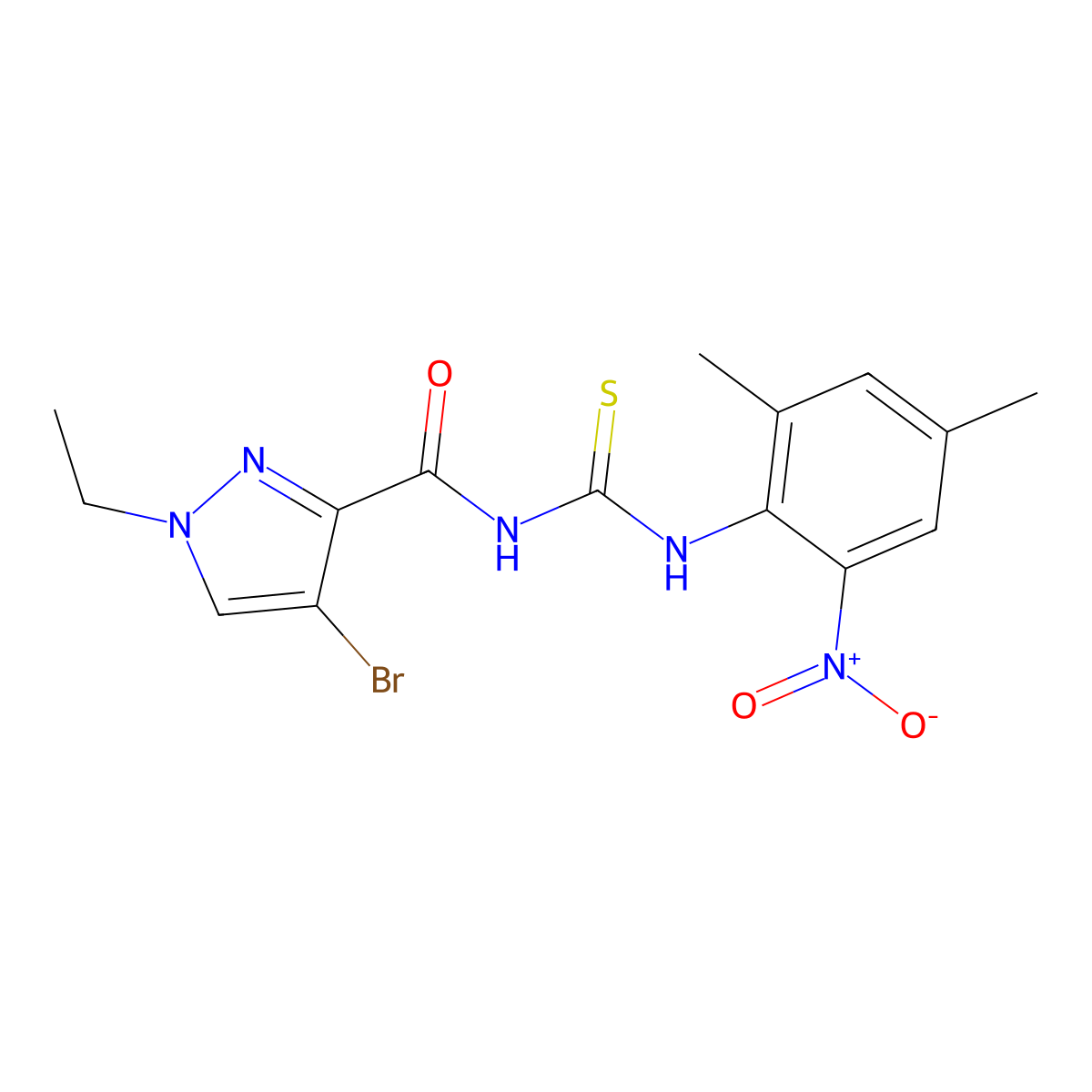 4-bromo-N-[(2,4-dimethyl-6-nitrophenyl)carbamothioyl]-1-ethylpyrazole-3-carboxamide molecular structure, CAS 512807-31-7