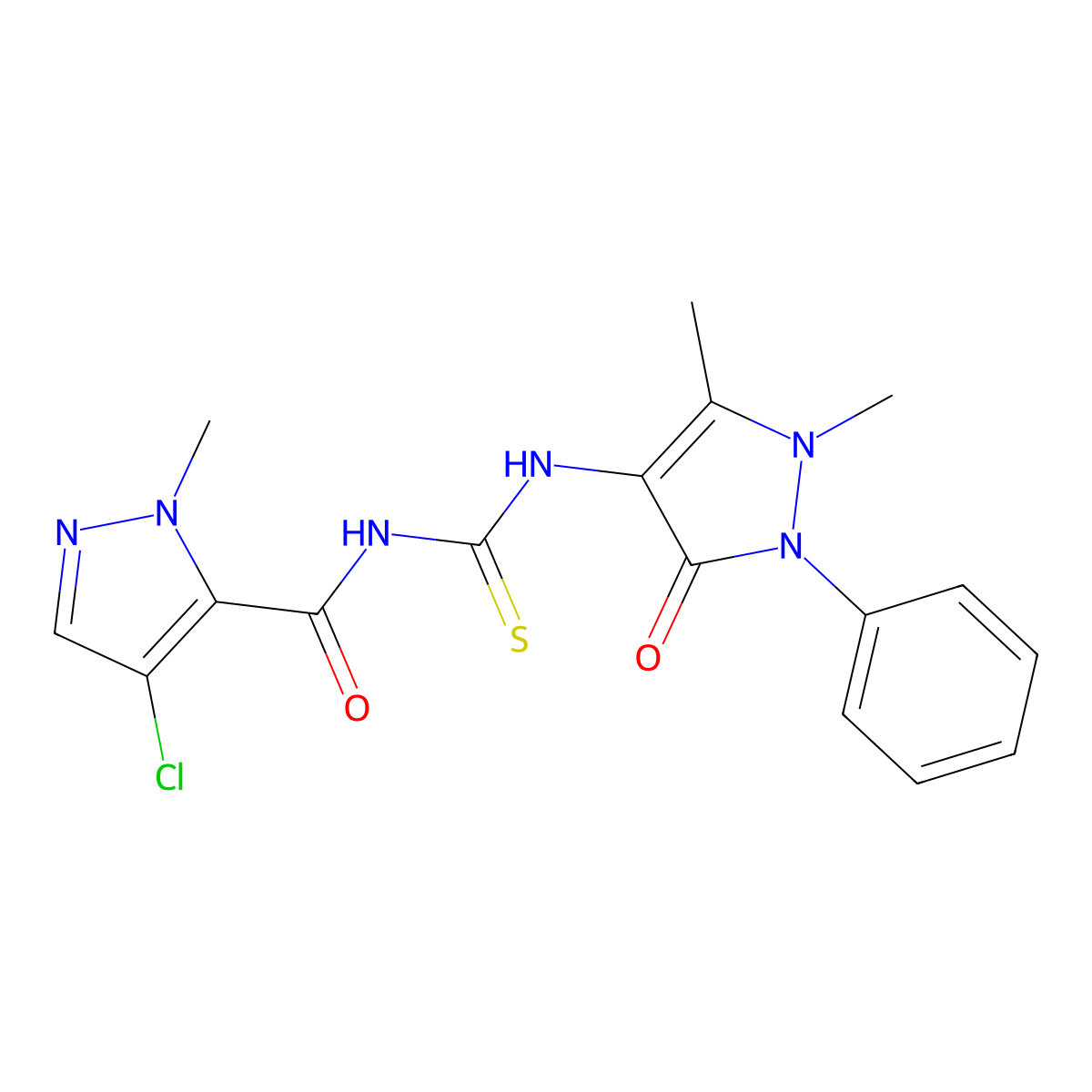 4-chloro-N-[(1,5-dimethyl-3-oxo-2-phenylpyrazol-4-yl)carbamothioyl]-2-methylpyrazole-3-carboxamide molecular structure, CAS 512807-47-5