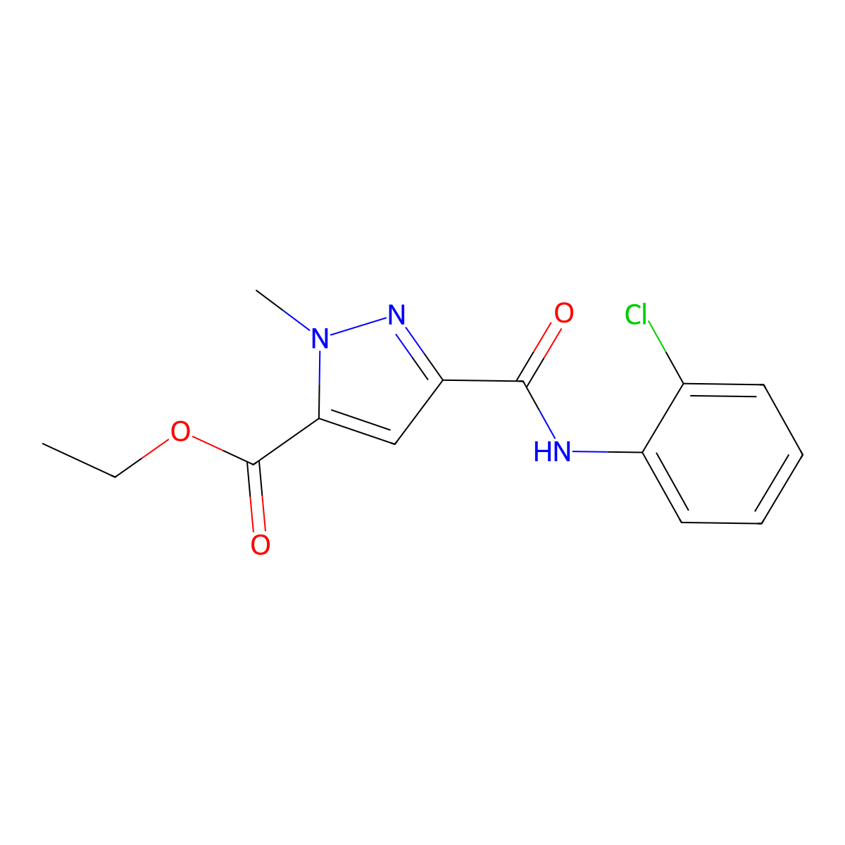 ethyl 3-[(2-chloroanilino)carbonyl]-1-methyl-1H-pyrazole-5-carboxylate molecular structure, CAS 512807-48-6