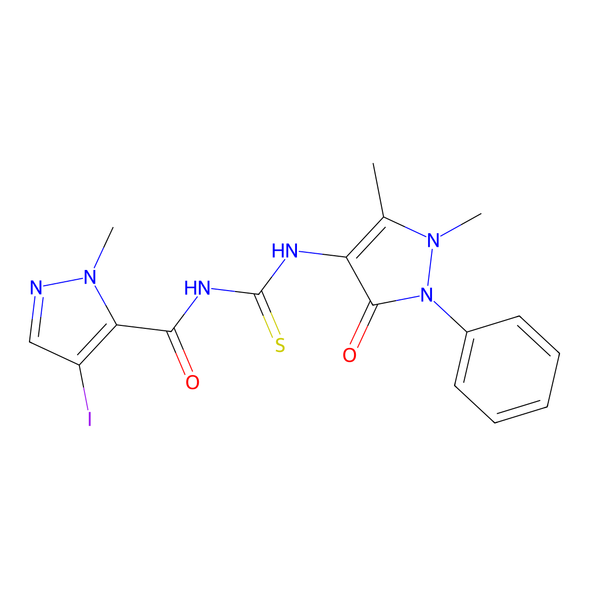 N-[(1,5-dimethyl-3-oxo-2-phenylpyrazol-4-yl)carbamothioyl]-4-iodo-2-methylpyrazole-3-carboxamide molecular structure, CAS 512807-49-7