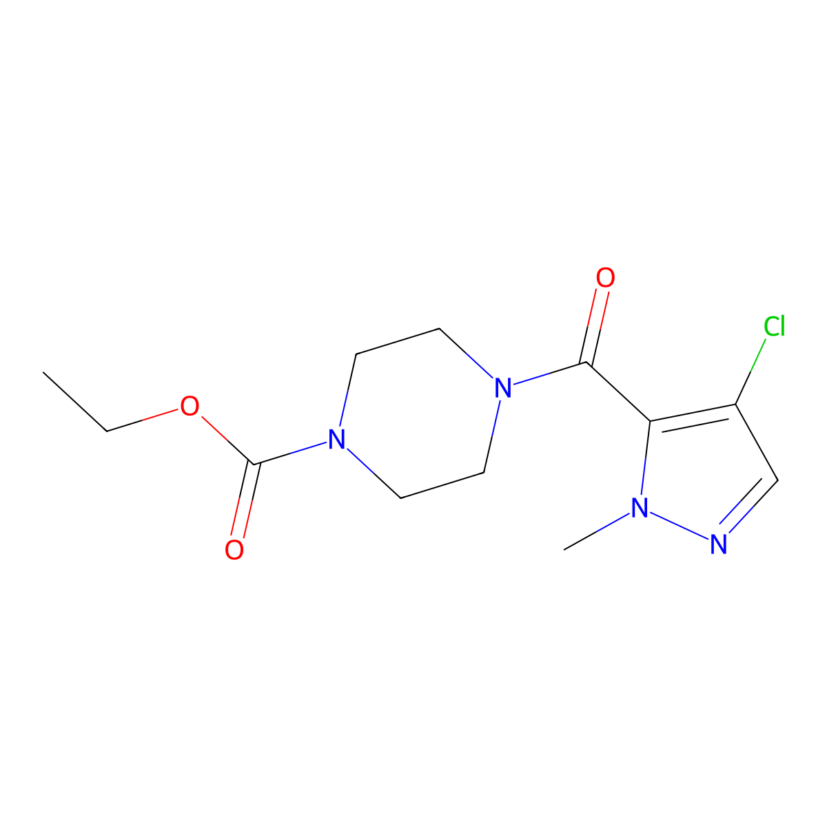 ethyl 4-[(4-chloro-1-methyl-1H-pyrazol-5-yl)carbonyl]-1-piperazinecarboxylate molecular structure, CAS 512807-67-9