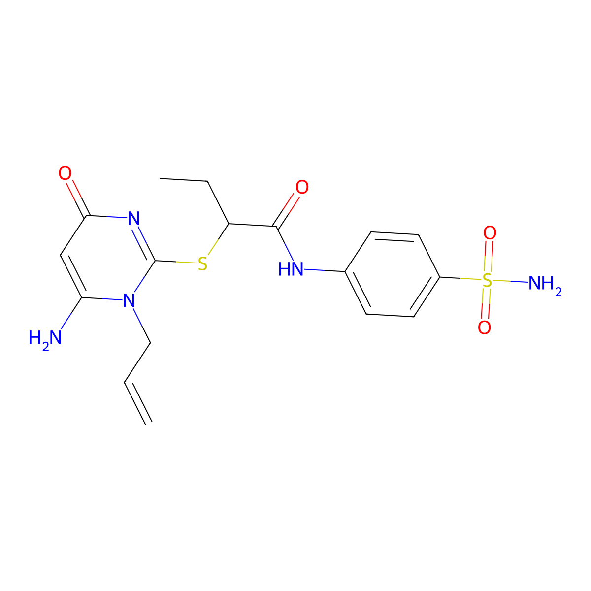 2-(6-amino-4-oxo-1-prop-2-enylpyrimidin-2-yl)sulfanyl-N-(4-sulfamoylphenyl)butanamide molecular structure, CAS 512807-78-2