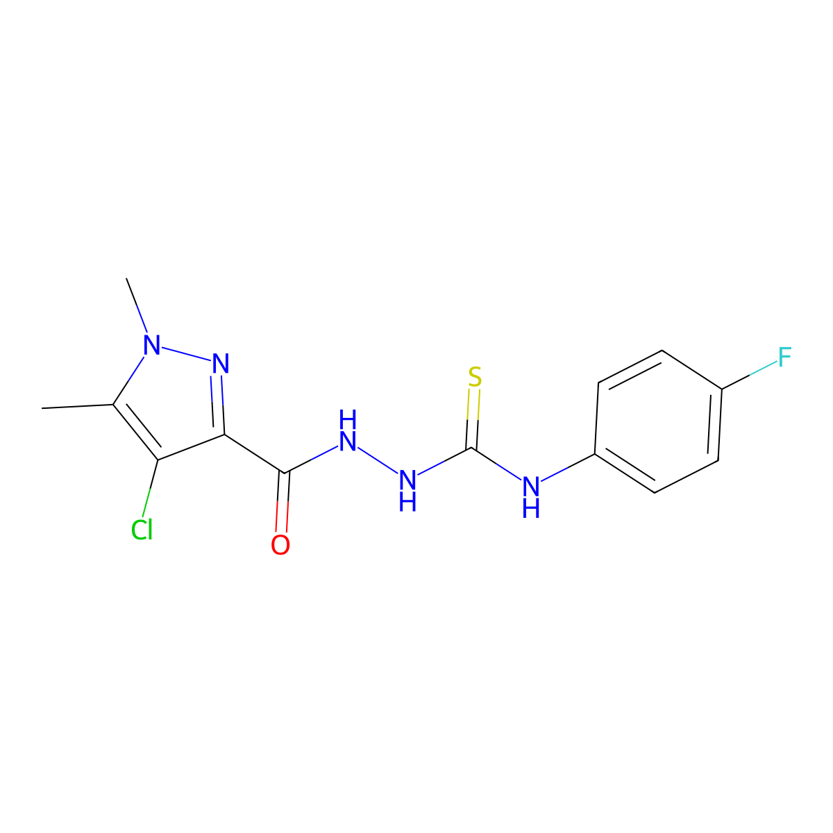 2-[(4-chloro-1,5-dimethyl-1H-pyrazol-3-yl)carbonyl]-N-(4-fluorophenyl)hydrazinecarbothioamide molecular structure, CAS 512808-28-5