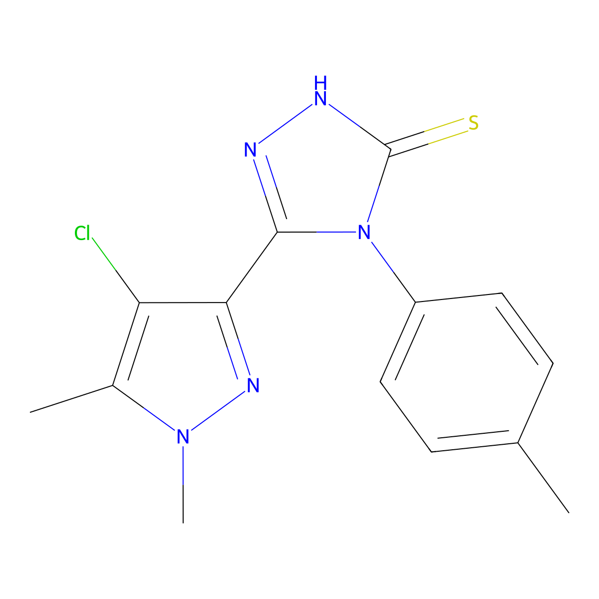 5-(4-chloro-1,5-dimethyl-1H-pyrazol-3-yl)-4-(4-methylphenyl)-4H-1,2,4-triazole-3-thiol molecular structure, CAS 512808-30-9