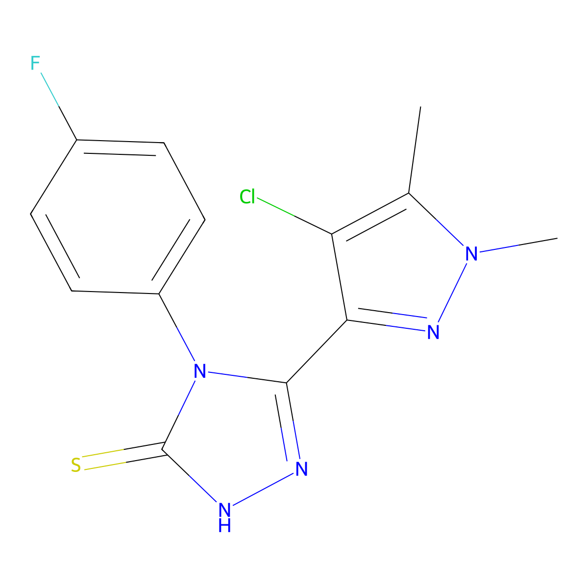 3-(4-chloro-1,5-dimethyl-3-pyrazolyl)-4-(4-fluorophenyl)-1H-1,2,4-triazole-5-thione molecular structure, CAS 512808-54-7