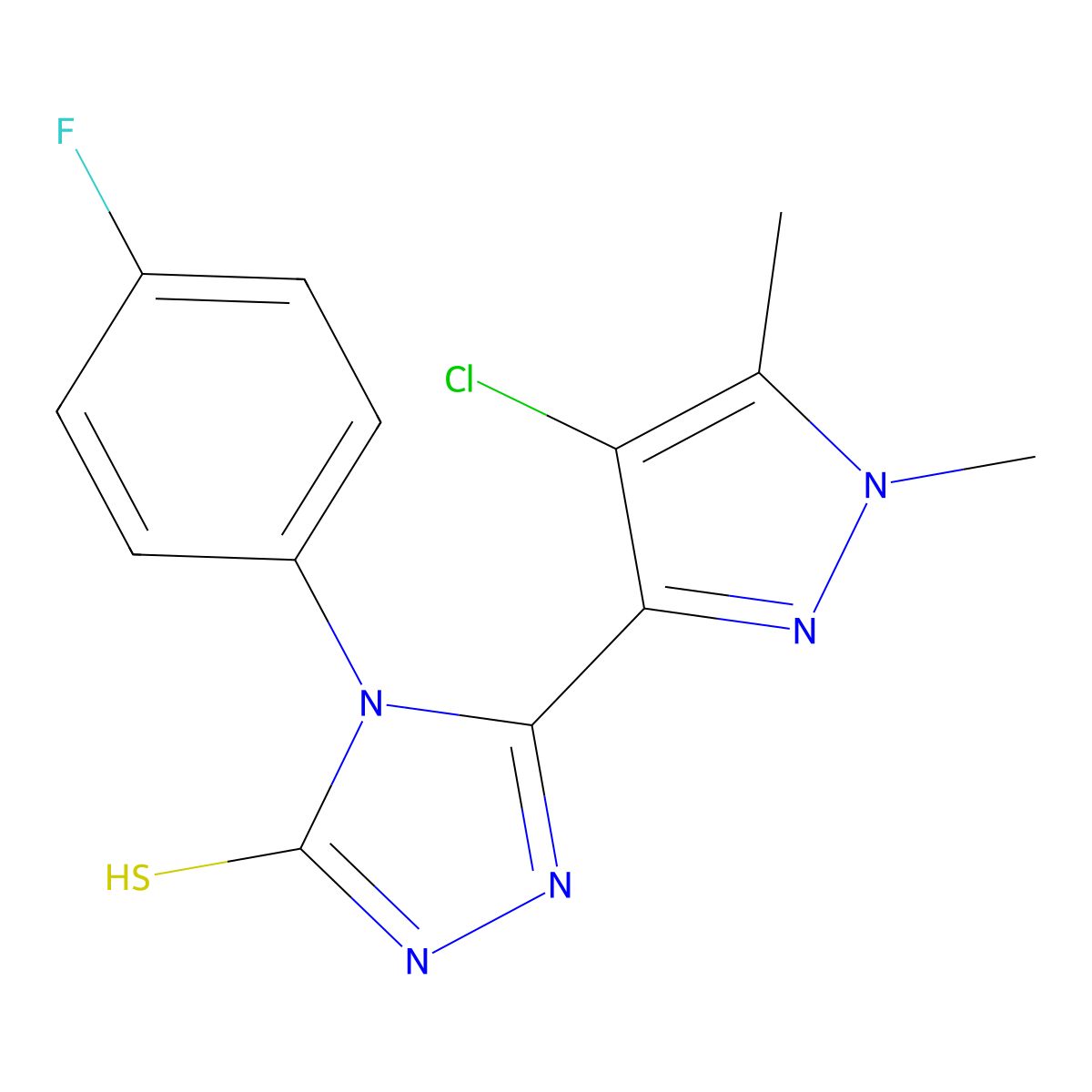 3-(4-chloro-1,5-dimethyl-3-pyrazolyl)-4-(4-fluorophenyl)-1H-1,2,4-triazole-5-thione molecular structure, CAS 512808-54-7