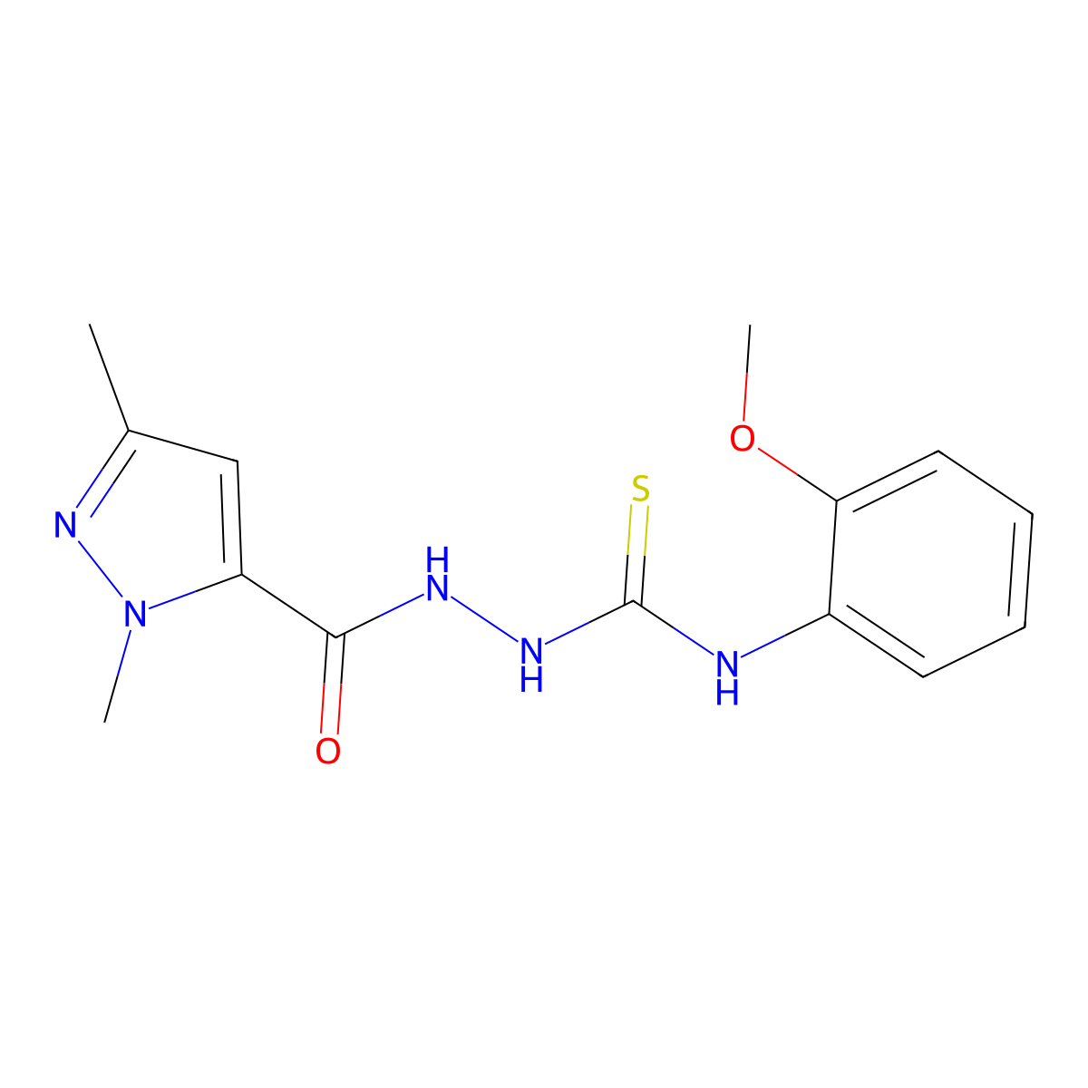 1-[(2,5-Dimethylpyrazole-3-carbonyl)amino]-3-(2-methoxyphenyl)thiourea molecular structure, CAS 512808-59-2