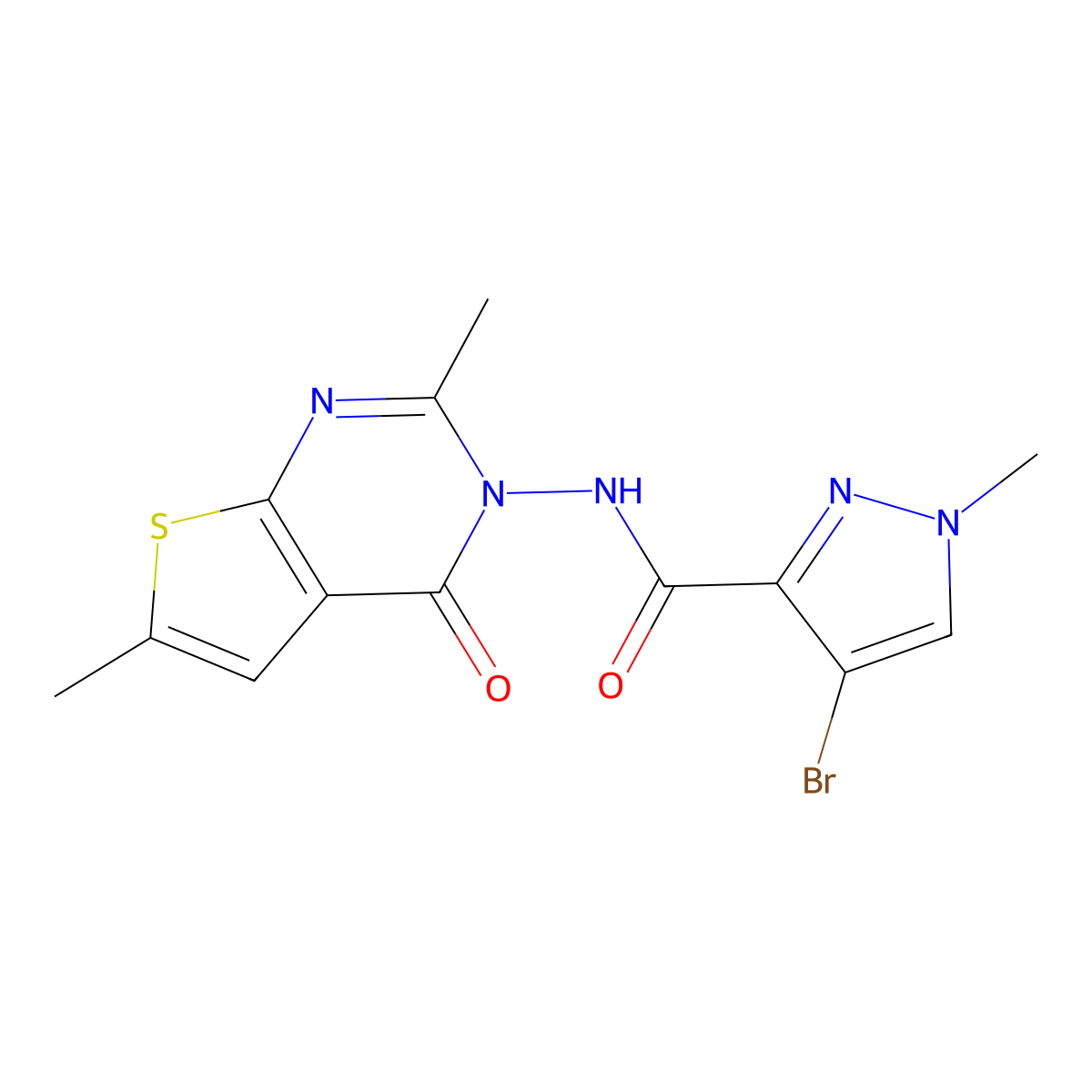4-bromo-N-(2,6-dimethyl-4-oxothieno[2,3-d]pyrimidin-3-yl)-1-methylpyrazole-3-carboxamide molecular structure, CAS 512808-65-0