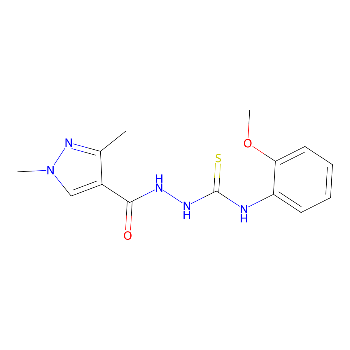 1-[(1,3-Dimethylpyrazole-4-carbonyl)amino]-3-(2-methoxyphenyl)thiourea molecular structure, CAS 512808-69-4