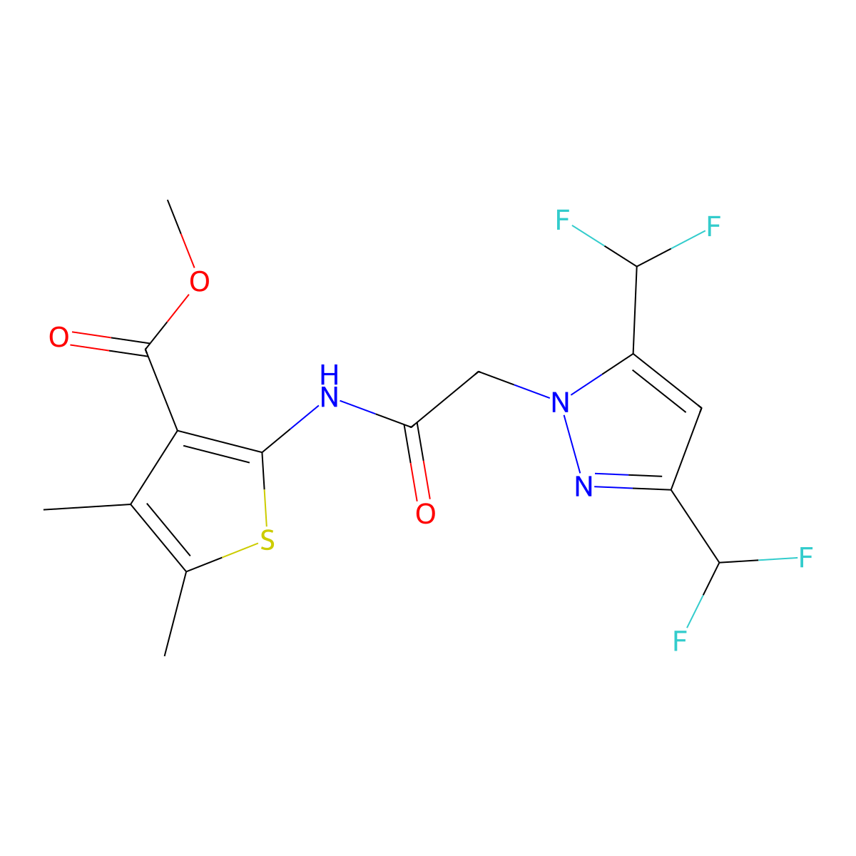 methyl 2-({[3,5-bis(difluoromethyl)-1H-pyrazol-1-yl]acetyl}amino)-4,5-dimethyl-3-thiophenecarboxylate molecular structure, CAS 512808-70-7