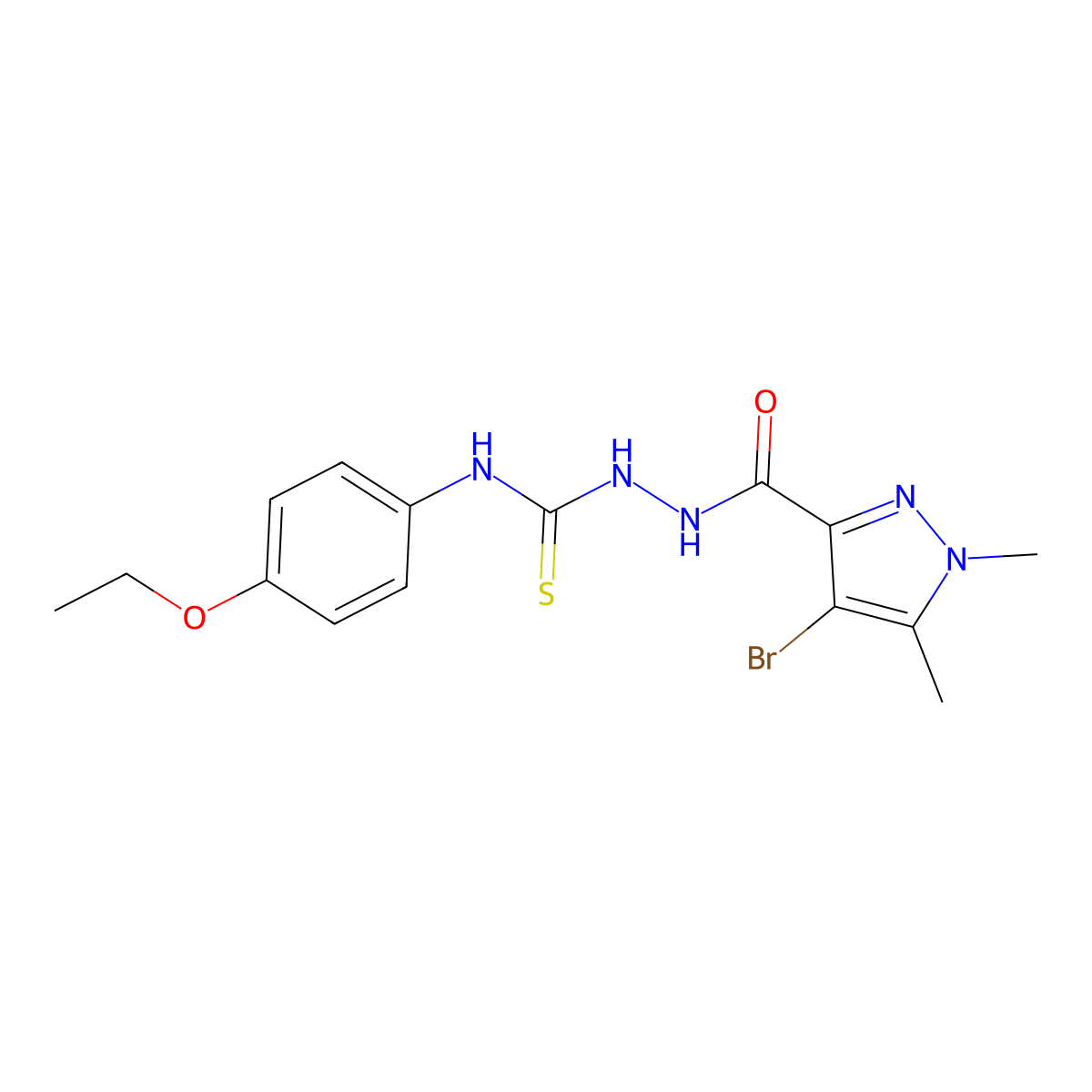 1-[(4-Bromo-1,5-dimethylpyrazole-3-carbonyl)amino]-3-(4-ethoxyphenyl)thiourea molecular structure, CAS 512808-71-8