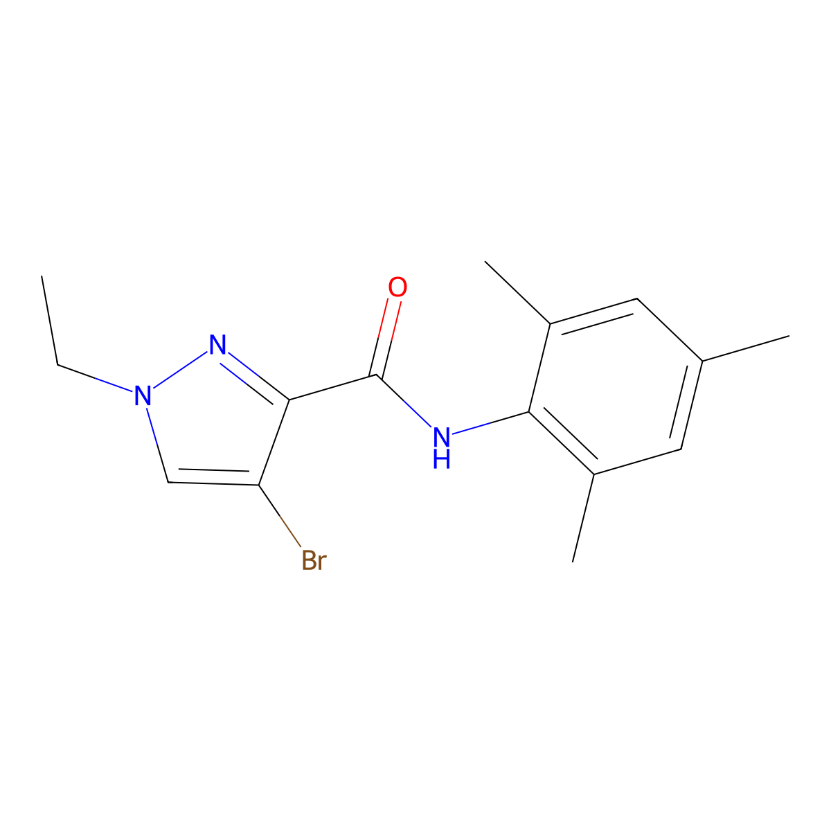 4-bromo-1-ethyl-N-(2,4,6-trimethylphenyl)pyrazole-3-carboxamide molecular structure, CAS 512808-76-3