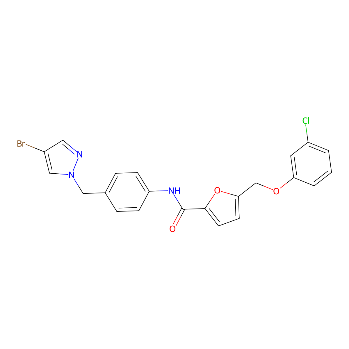 N-[4-[(4-bromopyrazol-1-yl)methyl]phenyl]-5-[(3-chlorophenoxy)methyl]furan-2-carboxamide molecular structure, CAS 512808-79-6