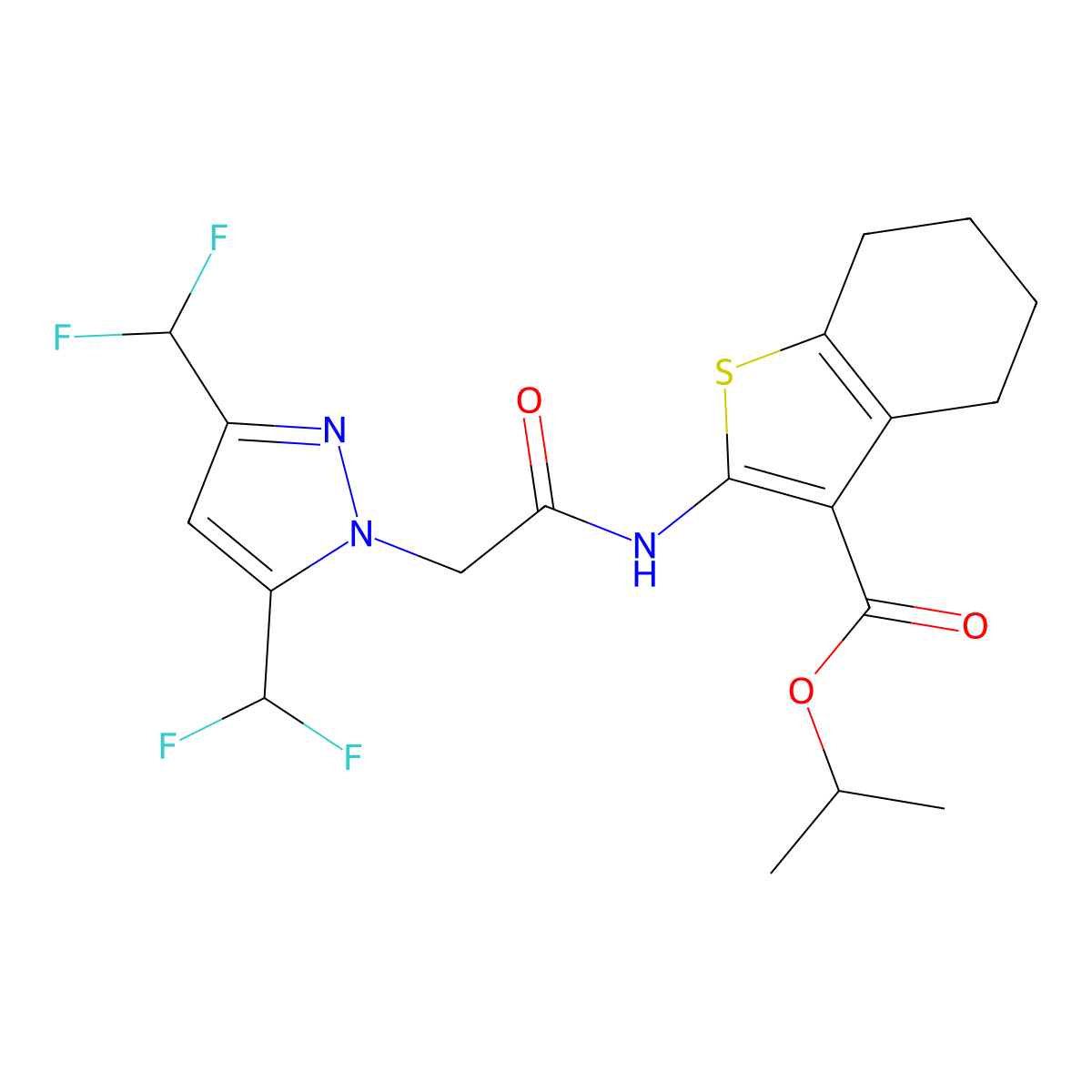 isopropyl 2-({[3,5-bis(difluoromethyl)-1H-pyrazol-1-yl]acetyl}amino)-4,5,6,7-tetrahydro-1-benzothiophene-3-carboxylate molecular structure, CAS 512808-80-9
