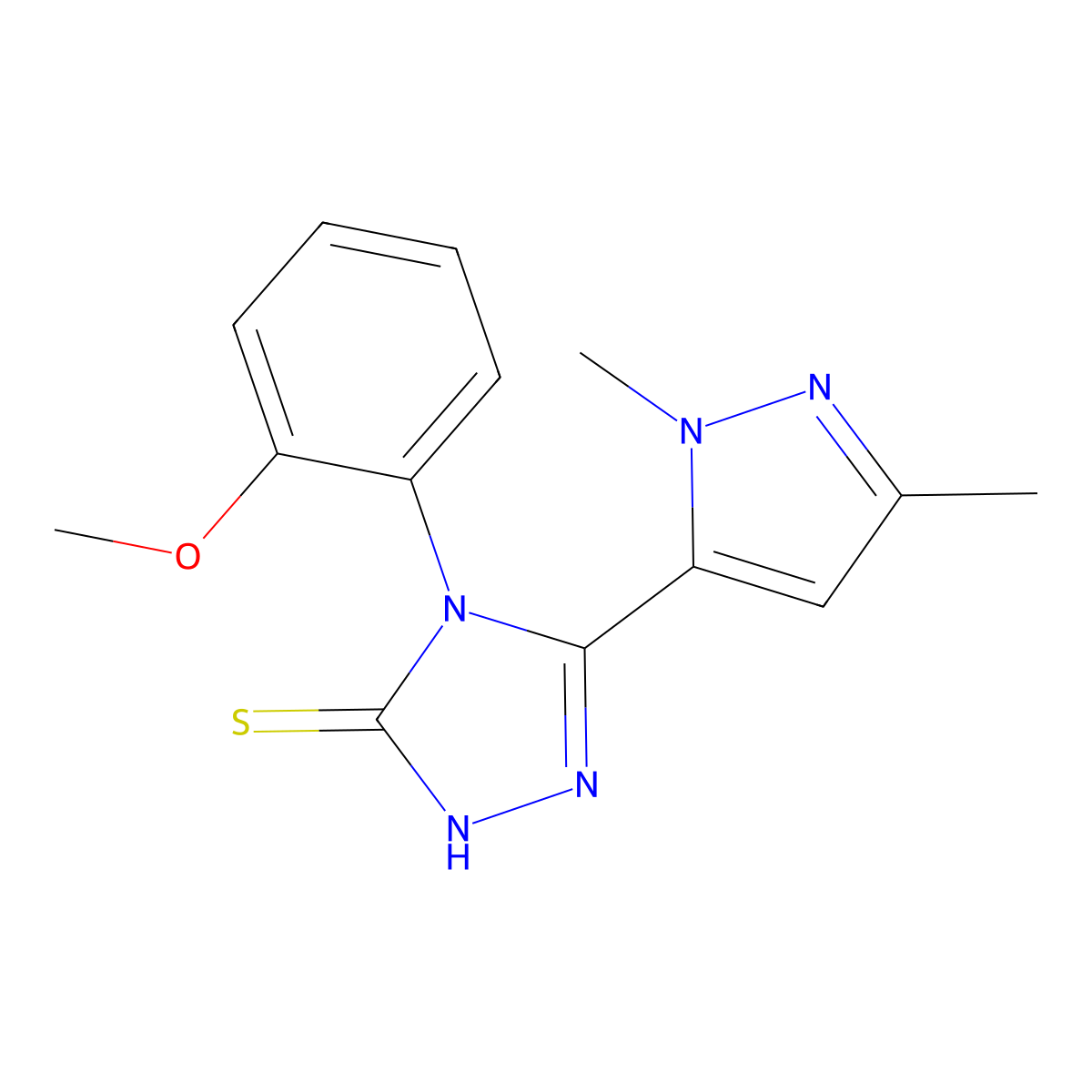 3-(2,5-dimethylpyrazol-3-yl)-4-(2-methoxyphenyl)-1H-1,2,4-triazole-5-thione molecular structure, CAS 512808-83-2