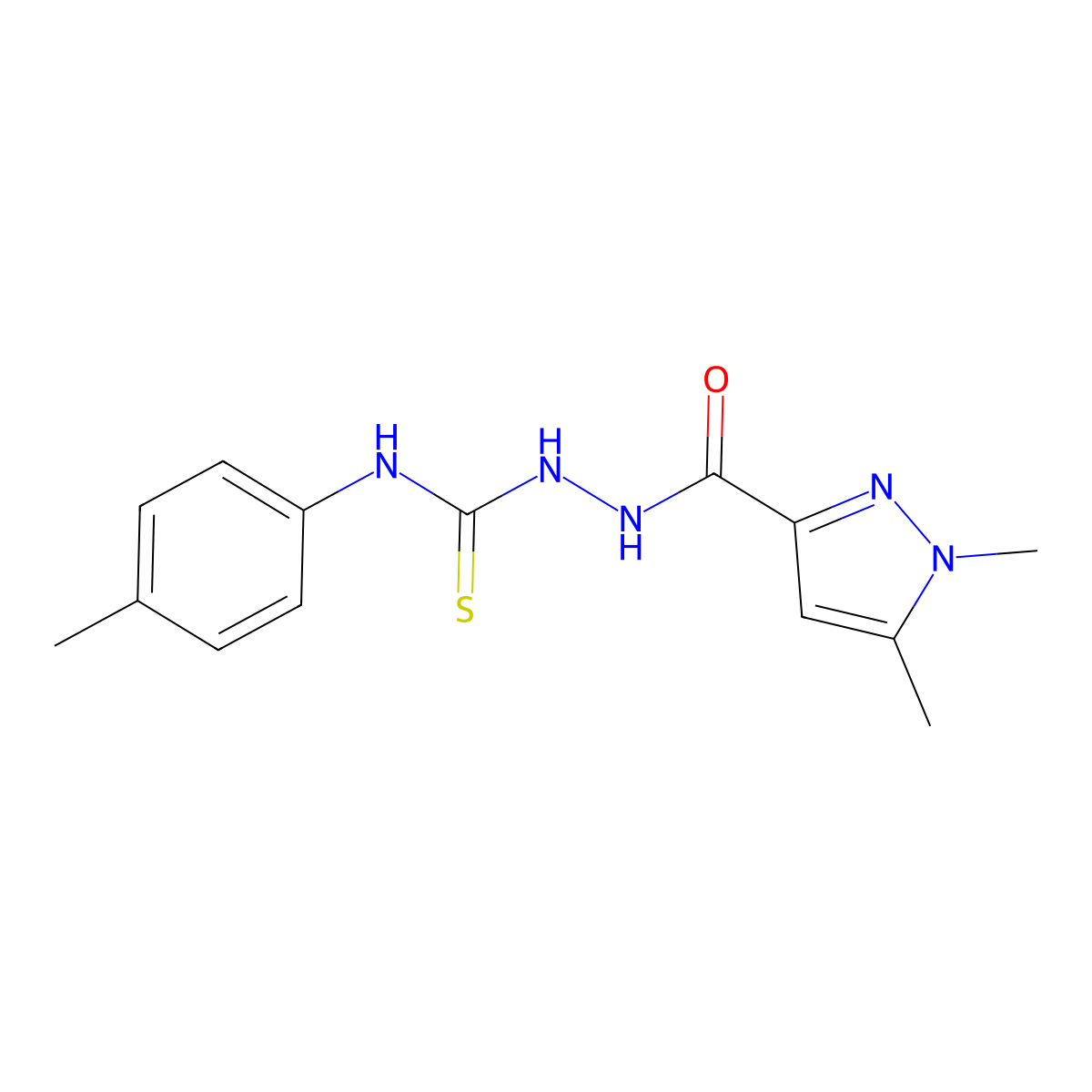 1-[(1,5-Dimethylpyrazole-3-carbonyl)amino]-3-(4-methylphenyl)thiourea molecular structure, CAS 512808-91-2