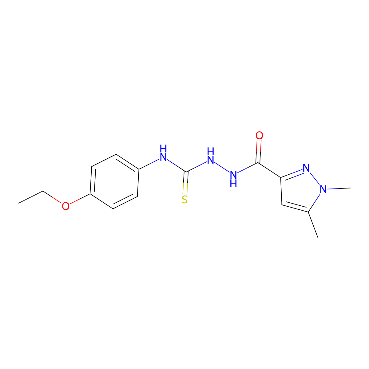 1-[(1,5-Dimethylpyrazole-3-carbonyl)amino]-3-(4-ethoxyphenyl)thiourea molecular structure, CAS 512808-97-8