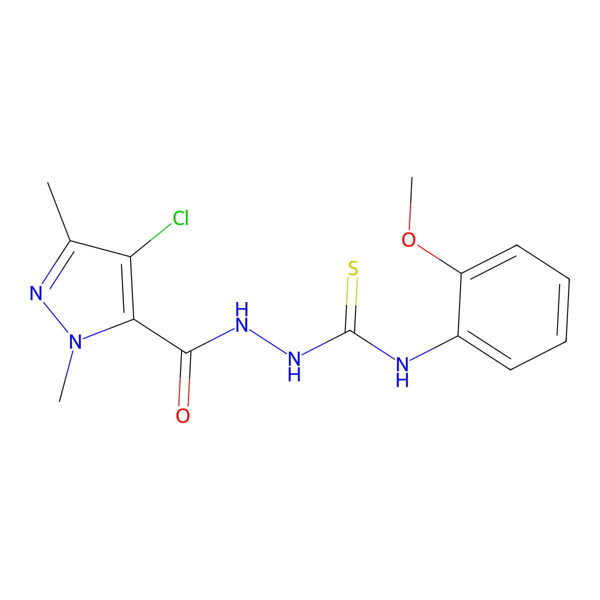 2-[(4-chloro-1,3-dimethyl-1H-pyrazol-5-yl)carbonyl]-N-(2-methoxyphenyl)hydrazinecarbothioamide molecular structure, CAS 512808-98-9