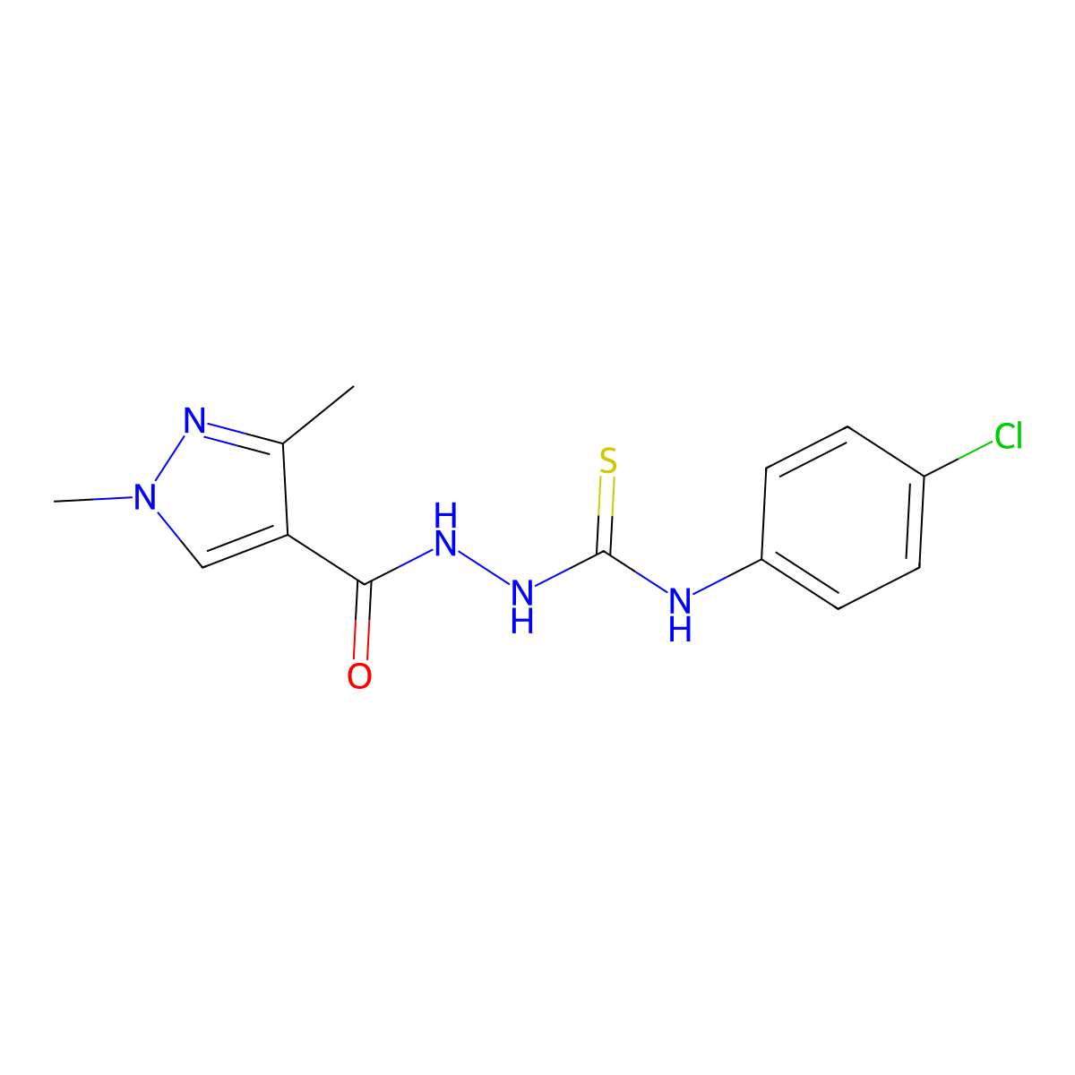 N-(4-chlorophenyl)-2-[(1,3-dimethyl-1H-pyrazol-4-yl)carbonyl]hydrazinecarbothioamide molecular structure, CAS 512809-06-2