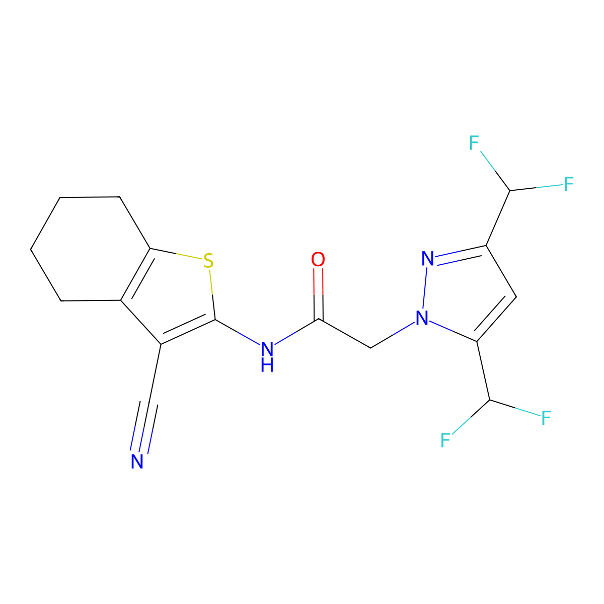 2-[3,5-bis(difluoromethyl)pyrazol-1-yl]-N-(3-cyano-4,5,6,7-tetrahydro-1-benzothiophen-2-yl)acetamide molecular structure, CAS 512809-08-4