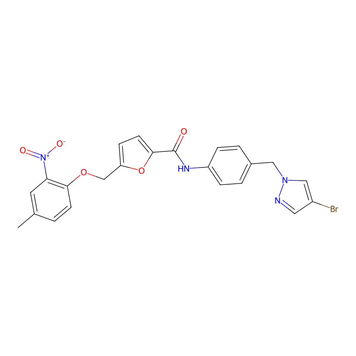 N-[4-[(4-bromopyrazol-1-yl)methyl]phenyl]-5-[(4-methyl-2-nitrophenoxy)methyl]furan-2-carboxamide molecular structure, CAS 512809-09-5