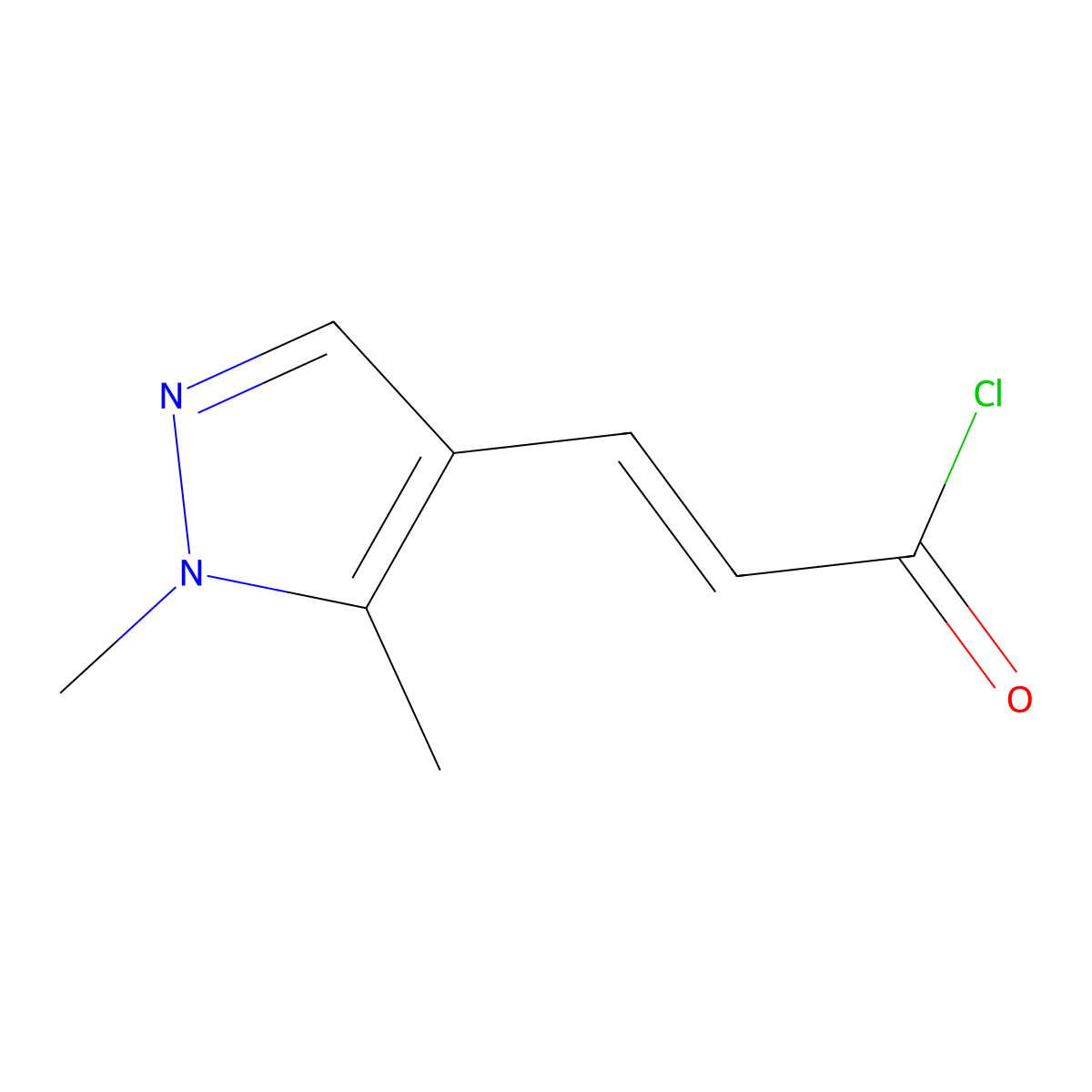 (2E)-3-(1,5-dimethyl-1H-pyrazol-4-yl)acryloyl chloride molecular structure, CAS 512809-22-2