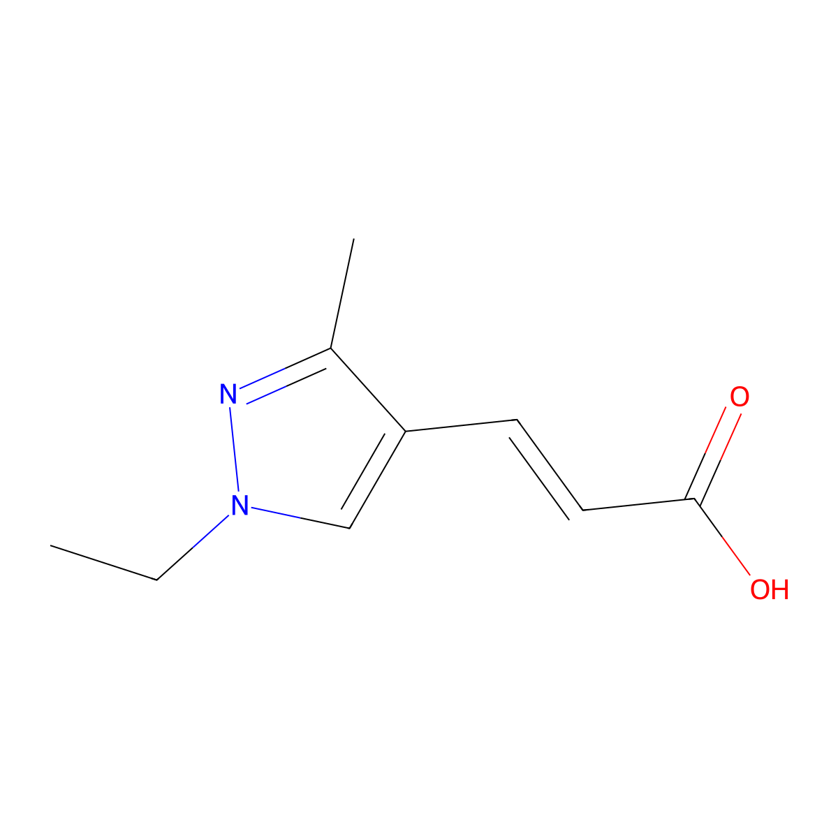 (2E)-3-(1-ethyl-3-methyl-1H-pyrazol-4-yl)prop-2-enoic acid molecular structure, CAS 512809-40-4